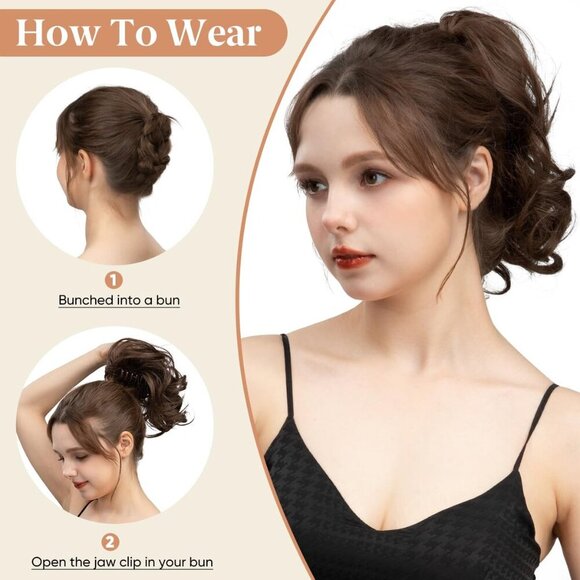 Claw Clip Ponytail Hair Extensions Synthetic Wavy Curly Messy Bun main image 6
